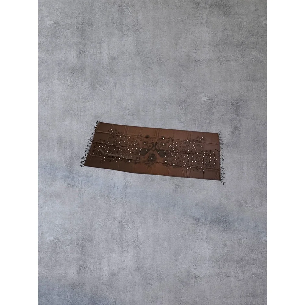 Dark Brown Peacock Floral Studded Pashmina 69x27